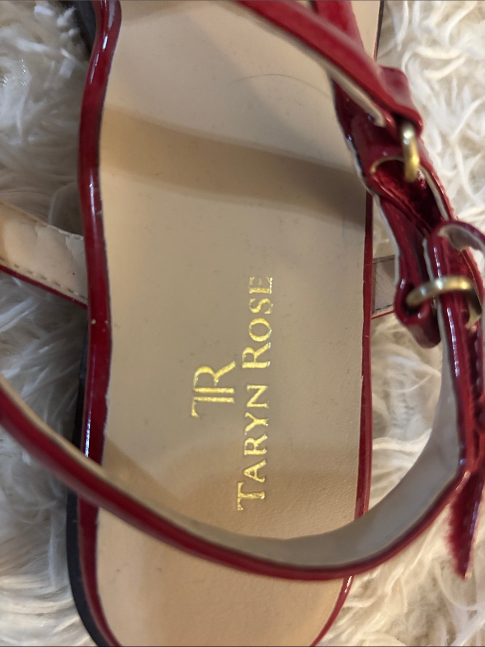 Taryn Rose Red Patent Crisscross Ankle-Strap Sandals - Picture 2 of 6